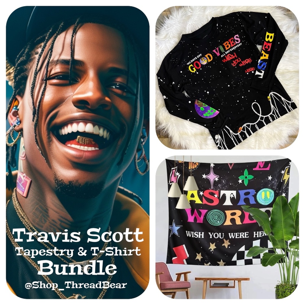 EUC. Travis Scott <Tapestry & Tee> Bundle | Astro World Good Vibes T-Shirt | XL